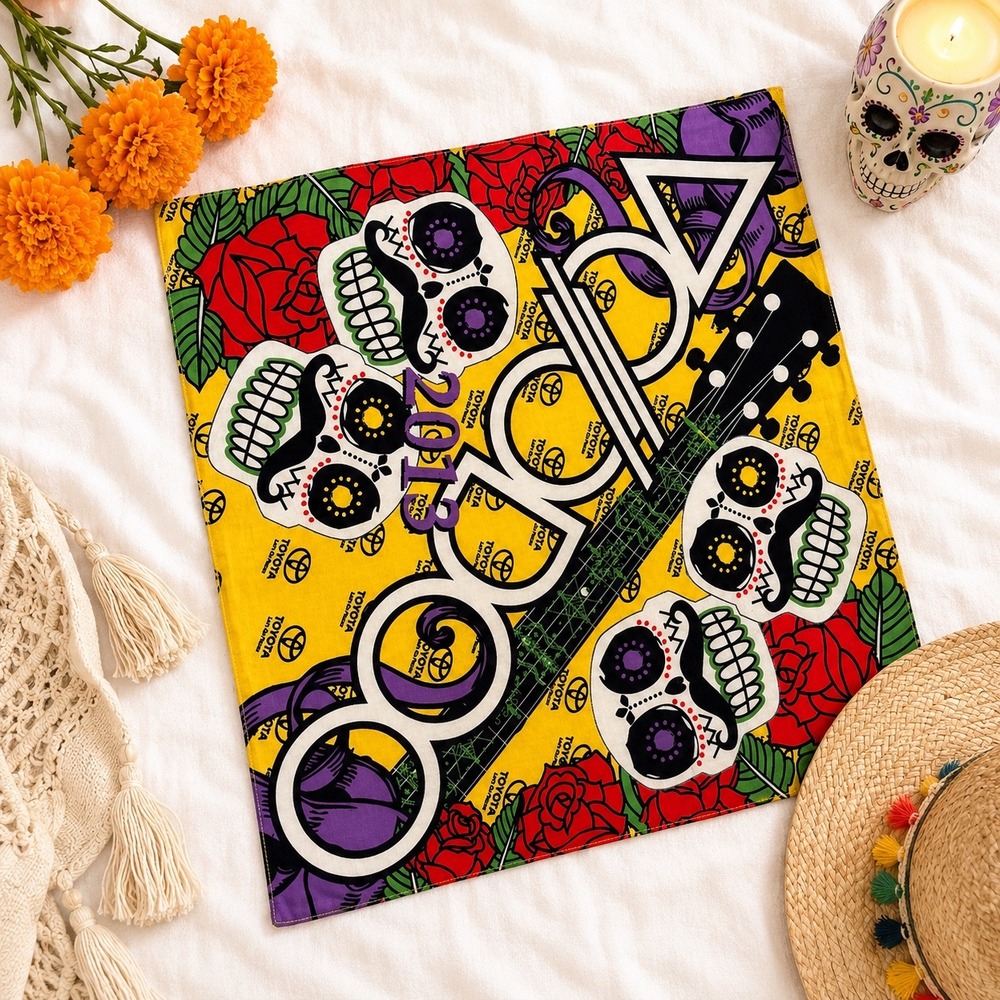 Toyota‎ Latino Voodoo Music Arts Experience 2013 Bandana Sugar Skull Rose Yellow